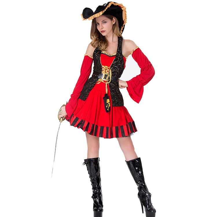 Jual Halloweencosplaywomen S Dance Party Movie Role Play Costume Suit Red Adult Pirate Costume