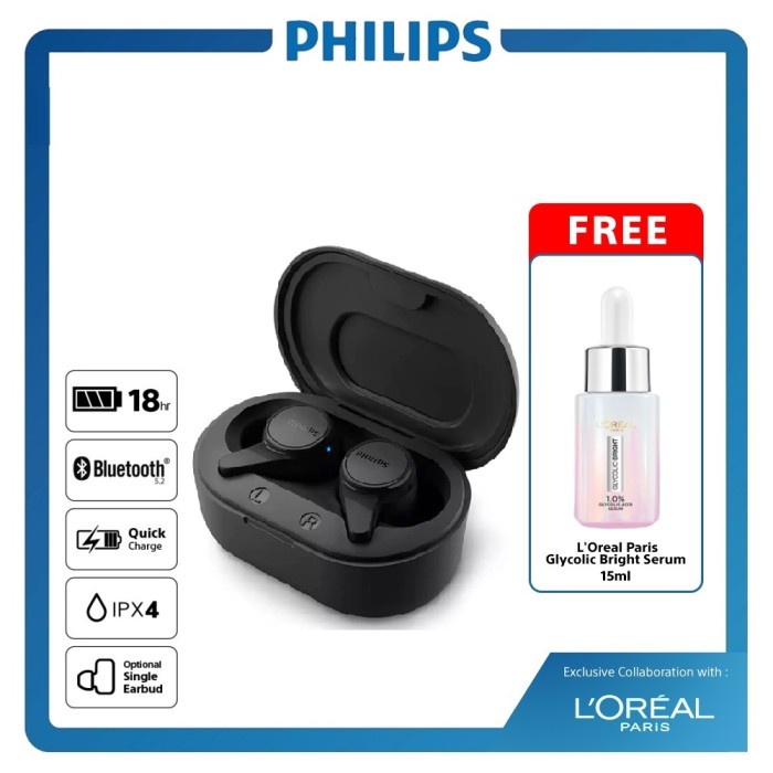 Jual PHILIPS TAT1207 Black Sport True Wireless Headphones / TAT 1207 ...
