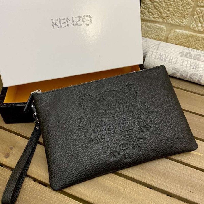 Sale Tas Kenzo Pouch Tiger Embossed Full Leather Black Clutch 100 Original Diskon