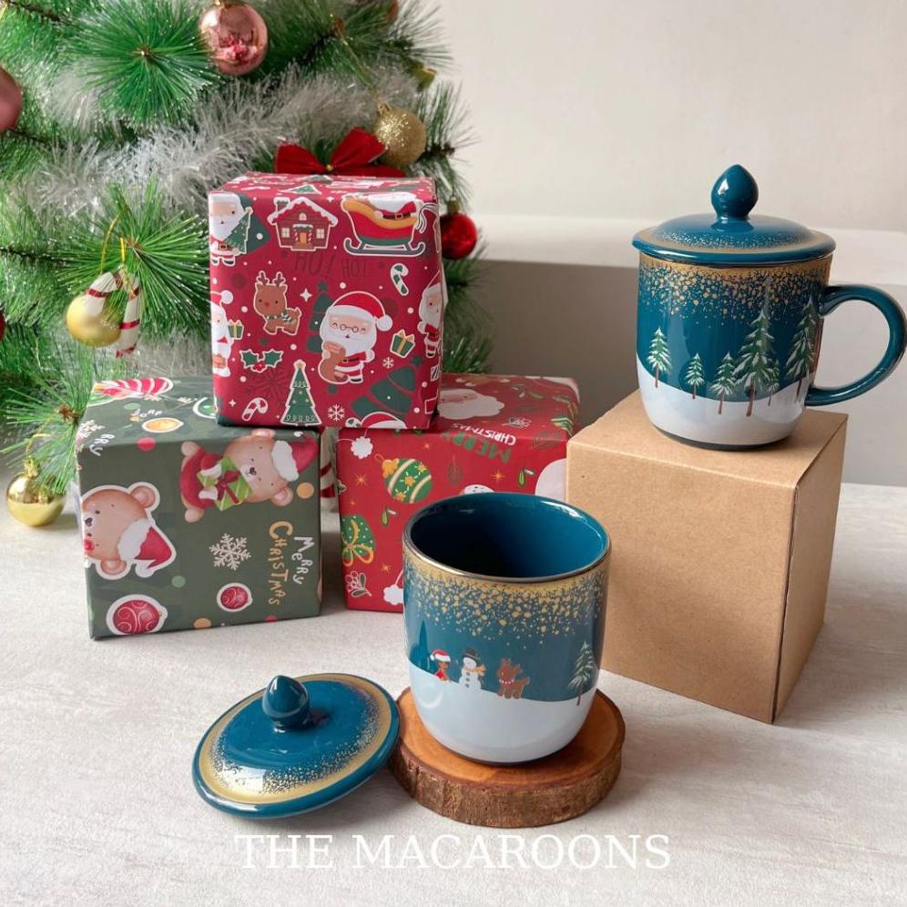 Jual Ham56 Ready Stock Kado Natal Mug Set Gelas Kopi Teh Tutup Christmas T Set 7248