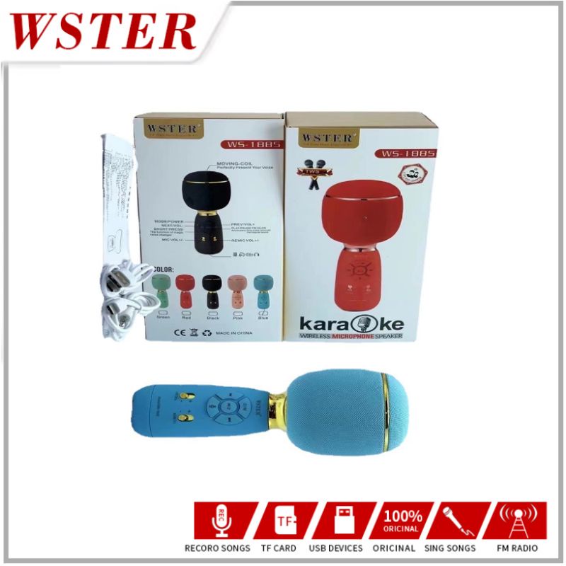 Jual WSTER Original Mic Karaoke microphone Bluetooth wireless WS-1885 ...