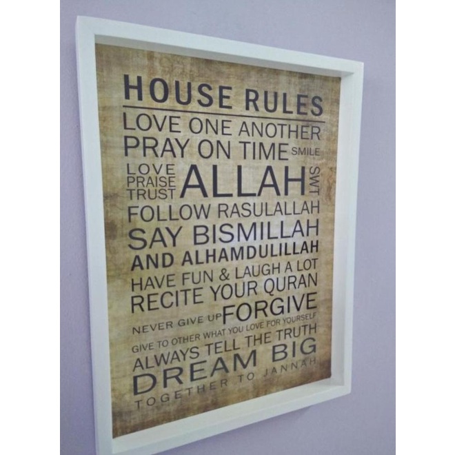 Jual ! Hiasan Dinding Wooden Poster House Rules Frame Kayu Uk 30X40 ...