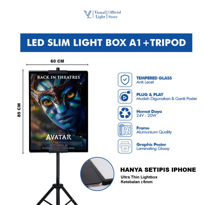 Jual Promo Slim Light Box Led Frame Advertising Portable + Tripod Stand ...