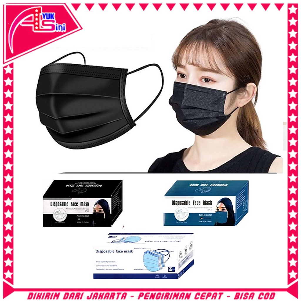 Jual As Masker Earloops Hitam Ply Isi Pcs Box Disposable Mask Black Facemask Kemasan Kotak