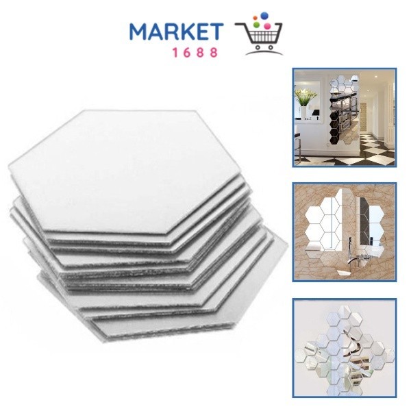Market1688  Stiker Cermin Dinding Anti Pecah Tempel Hexagonal Mirror Wall Decoration Sticker Acrylic Cermin Kaca Tempel Dekorasi Toilet Kamar Mandi Murah