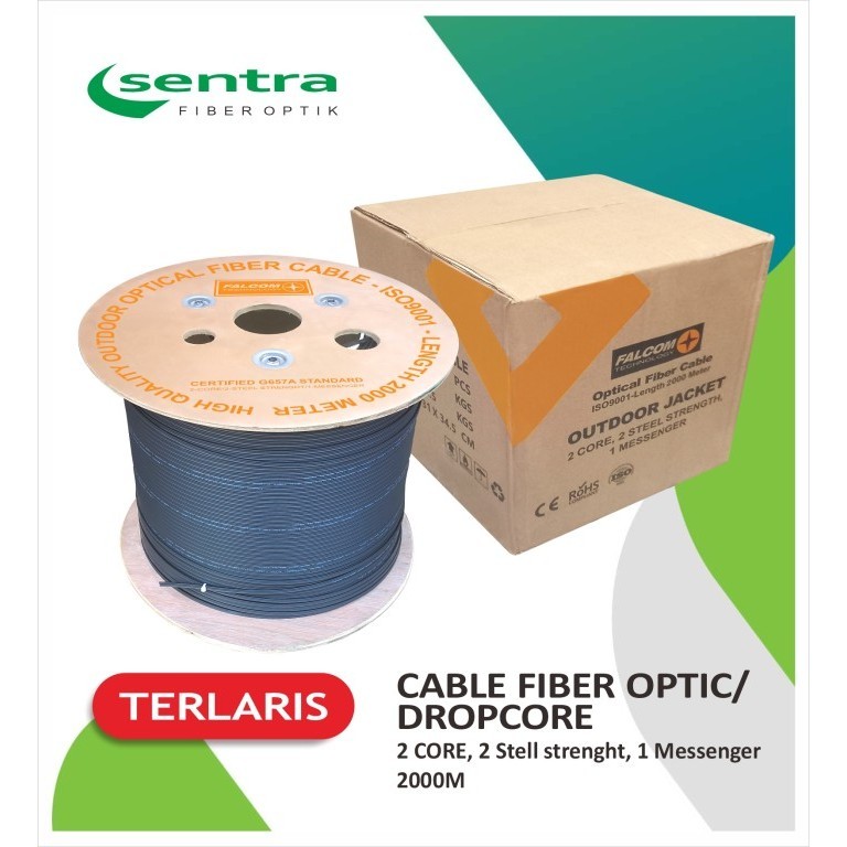 Jual Paket 2 roll Kabel fiber optik Dropcore 2 core 3 seling 2000M ...