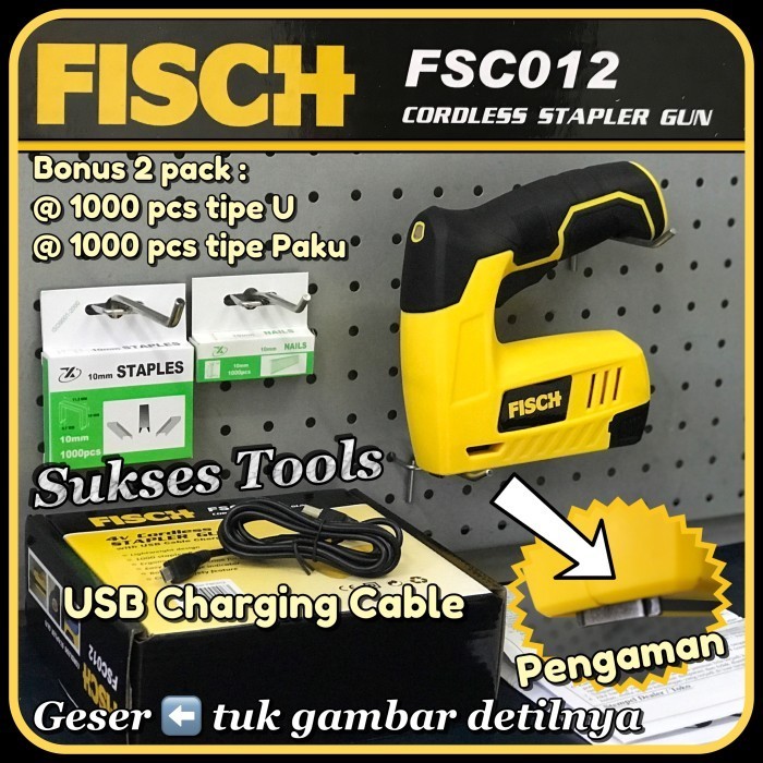 Jual Mesin Staples Paku Tembak Baterai V Fisch Cordless Gun Tacker