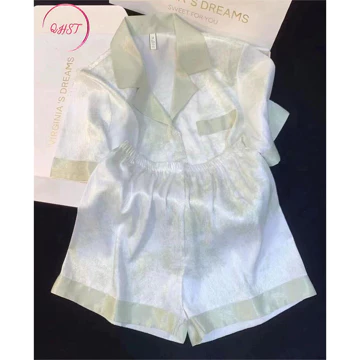 QHST Piyama Wanita Set Satin Bunga Tinta Hijau Pola Wanita Import Pajamas Wanita Baju Tidur