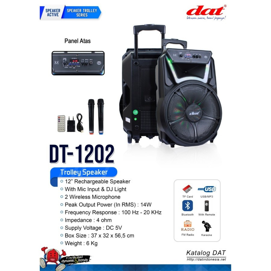 Jual New Speaker PORTABLE Wireless Bluetooth DAT 12 inch + 2 mic 1202 ...