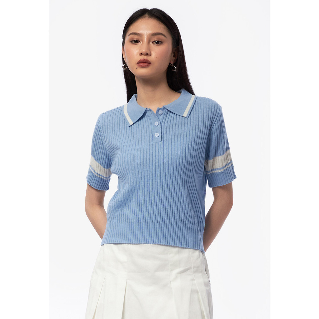 Jual COLORBOX Collar Button Up Knit Top Lt. Blue | Shopee Indonesia