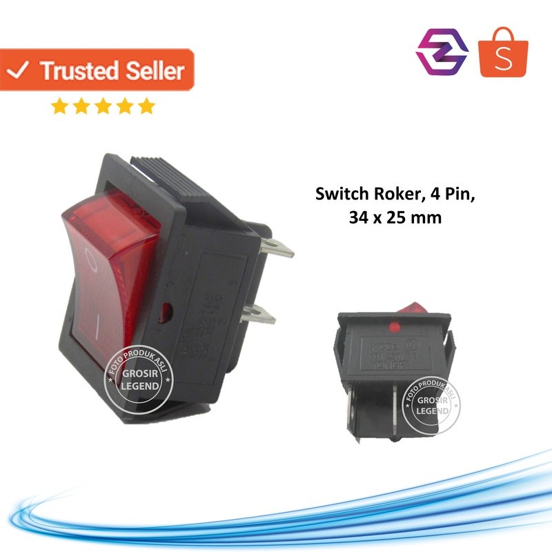 Jual Push button on off 4 pin roker switch kotak plus lampu merah ...