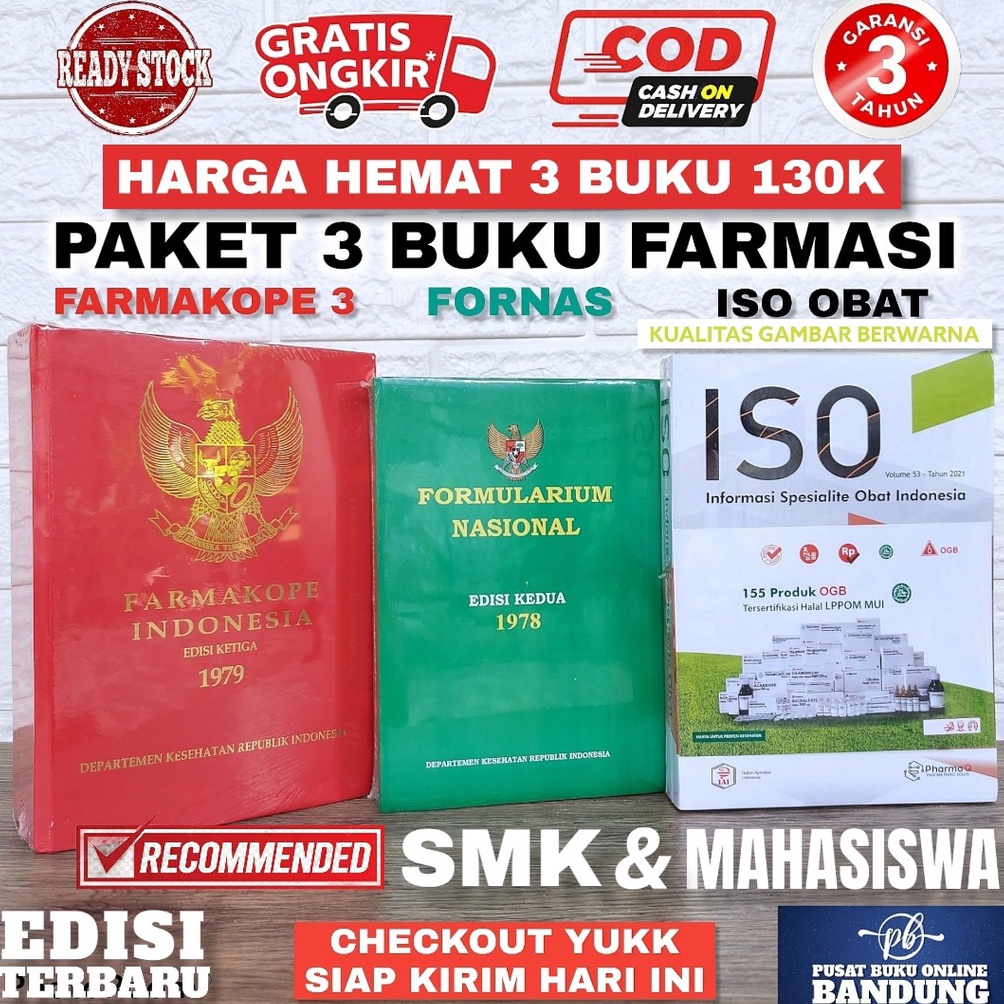 Jual PAKET 3 BUKU FARMASI DASAR FARMAKOPE INDONESIA EDISI 3 FORMULARIUM ...