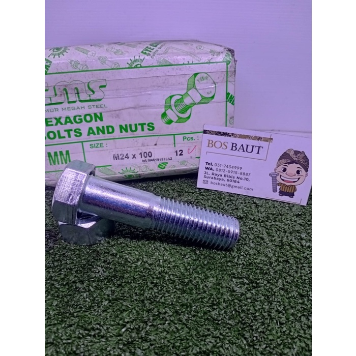 Jual Baut Mur Besi Hexagon M24X100 Putih P3.0 (Kunci 36) | Shopee Indonesia