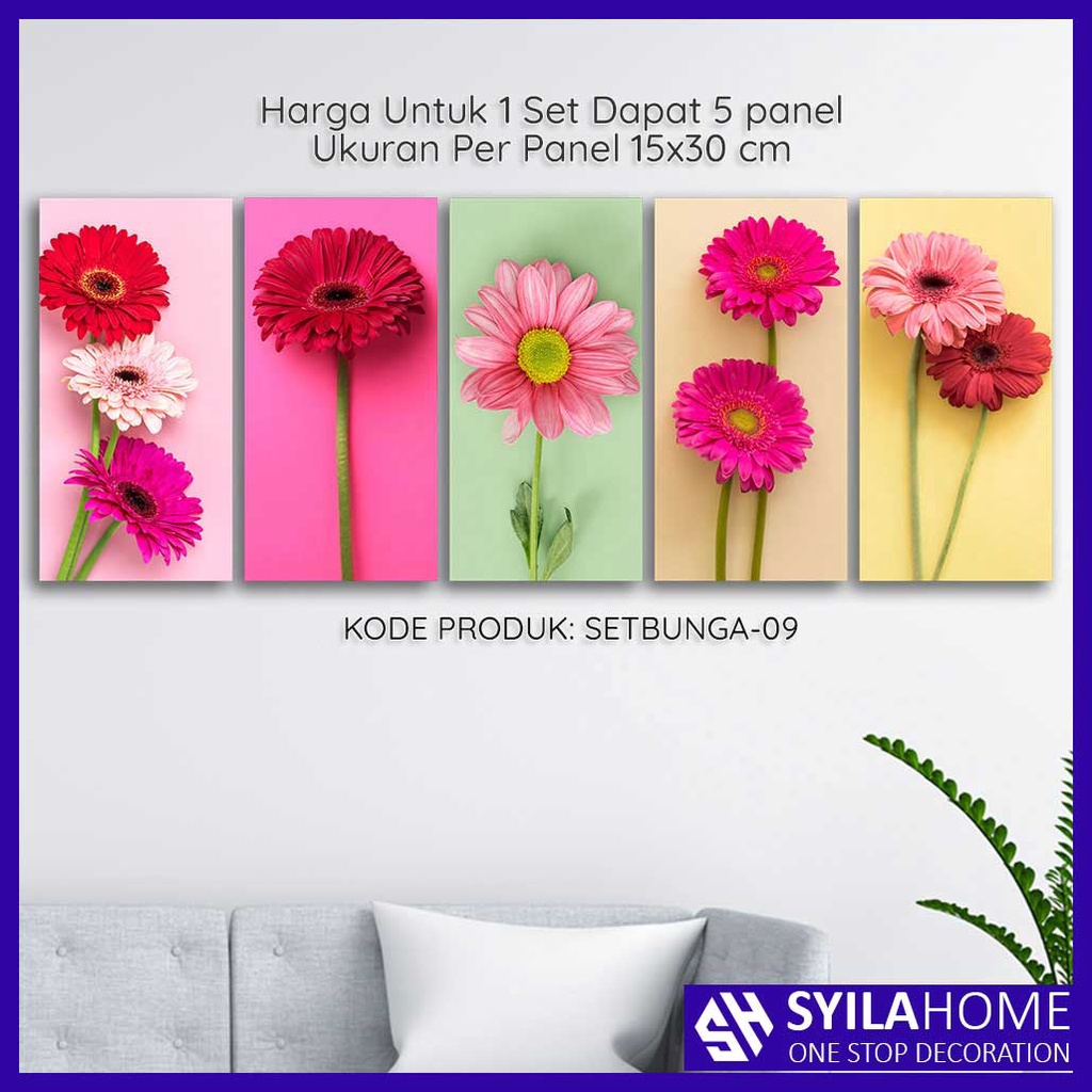 Jual Hiasan Dinding Minimalis Tema Bunga Dapat 5 Panel Pajangan Dinding ...