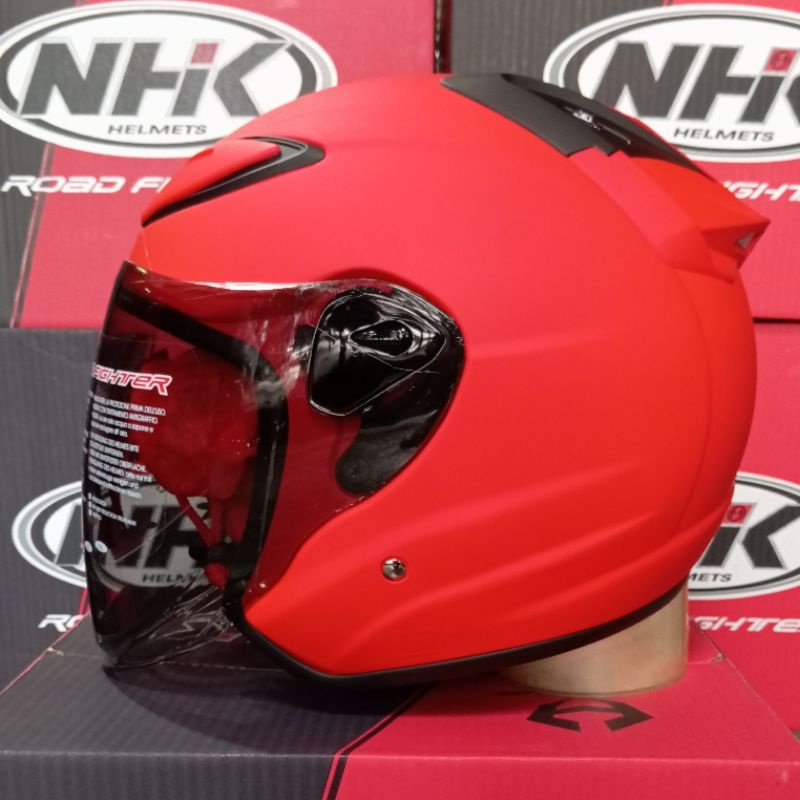 Jual HELM NHK R6 SOLID RED DOFF TERBARU KACA LIGHT SMOKE Helm half face