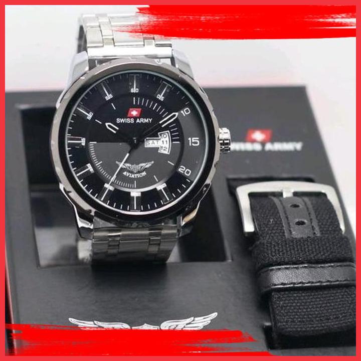 BK JAM TANGAN PRIA SWISS ARMY AVIATION NEW PAKET