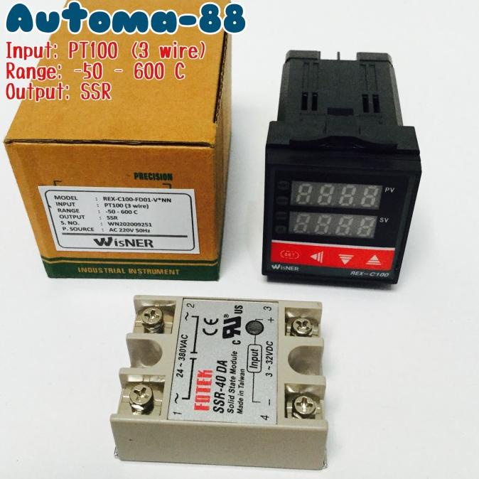 Jual Paket REX-C100 Input RTD PT100 3 kabel -50~600C Out SSR 40A SSR ...