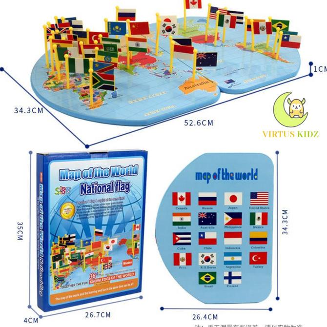 Jual Mainan Anak Peta Bendera Negara Dunia / Edukasi Map Flag Of The ...