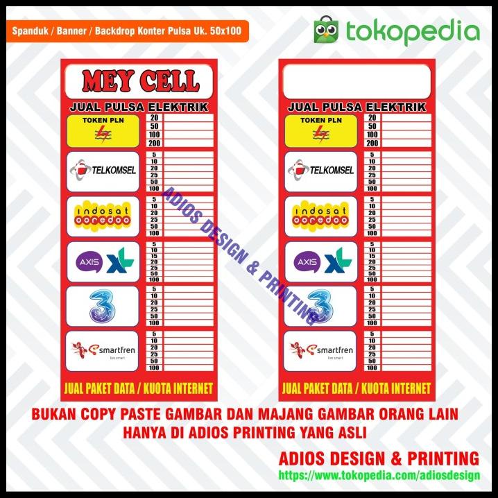 Jual Gratis Ongkir Spanduk Banner Tabel Harga Kuota Konter Ukuran X Shopee Indonesia