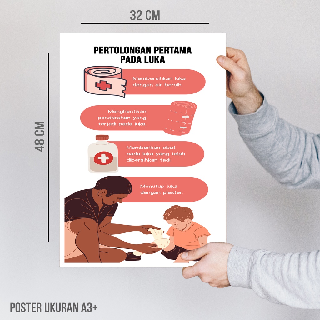 Jual Poster Edukasi kesehatan Pertolongan pertama pada luka - Ukuran