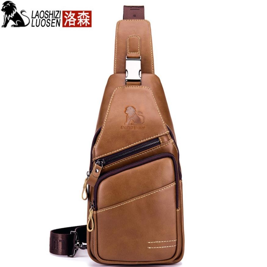 BISA COD T185 LAOSHIZI LUOSEN Tas Selempang Pria Bahan KULIT SAPI ASLI  IMPORT