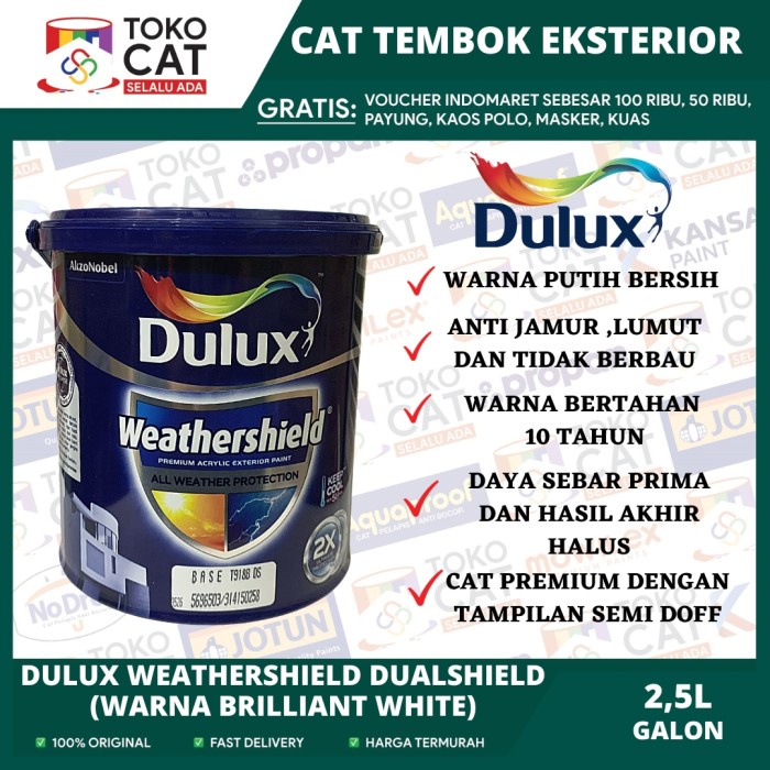 Jual Cat Tembok Eksterior Dulux Weathershield Brilliant White 2290 2 5