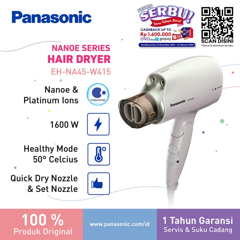 Jual Panasonic Eh Na45 W415 Hair Dryer Nanoe Series Platinum Ion 1600 W White Shopee 6334