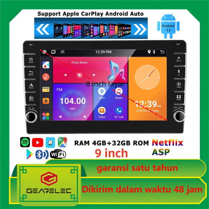 Jual 2 DIN 9 INCH RAM 4 ANDROID 12 HEAD UNIT WITH CARPLAY ANDROID AUTO ...