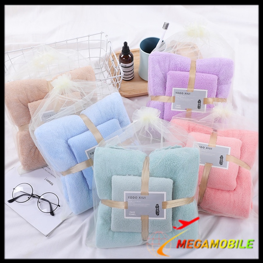 Jual MM - Handuk Mandi dan Handuk Muka Set 2 Pcs Pouch Fiber Premium ...