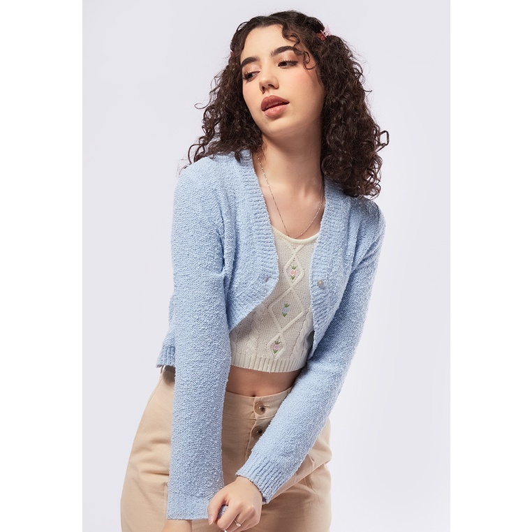 Jual COLORBOX Long Sleeve Crop Cardigan Lt. Blue | Shopee Indonesia