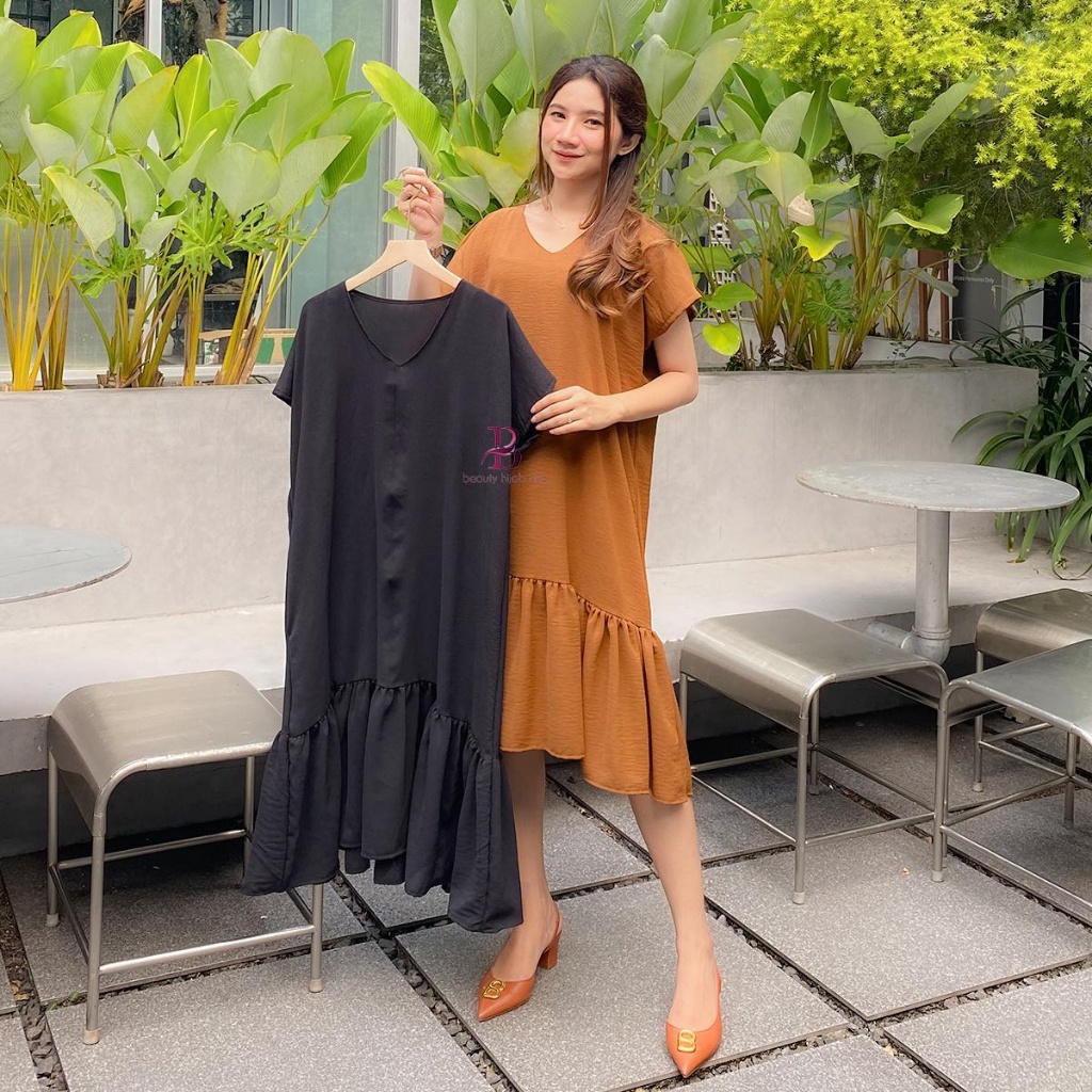 Jual Jennie Dress Kekinian Wanita Ruffle Kerah V neck Crinkle Airflow ...