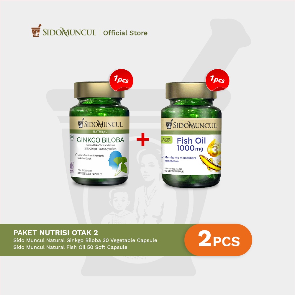 Jual Paket Nutrisi Otak 2 SidoMuncul Ginkgo Biloba + Fish Oil Soft