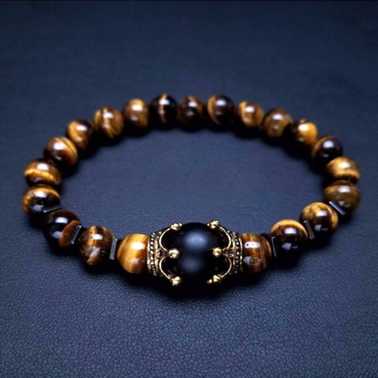 Jual New Charm Men Bracelet Fashion Luxury Alloy Crown Tigereye