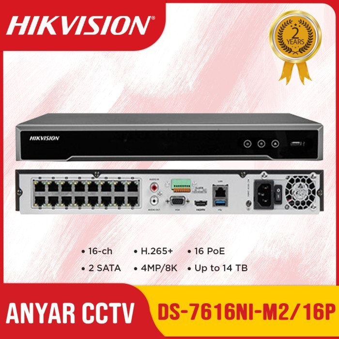 Jual HIKVISION DS-7616NI-M2/16P - NVR 16CH POE 2 Slot HDD Support 8K ...