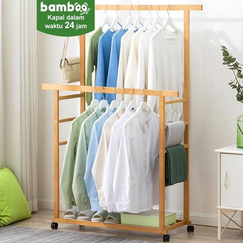 Jual Stand Hanger Double Rod Rack Rak Serbaguna Baju Roda | Shopee ...