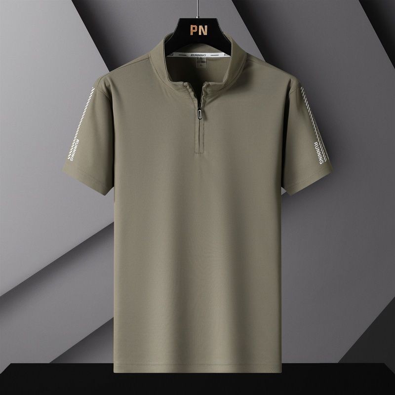 Jual POLOShirt Men's SummerTTshirt Loose Zip Stand Collar Casual Quick