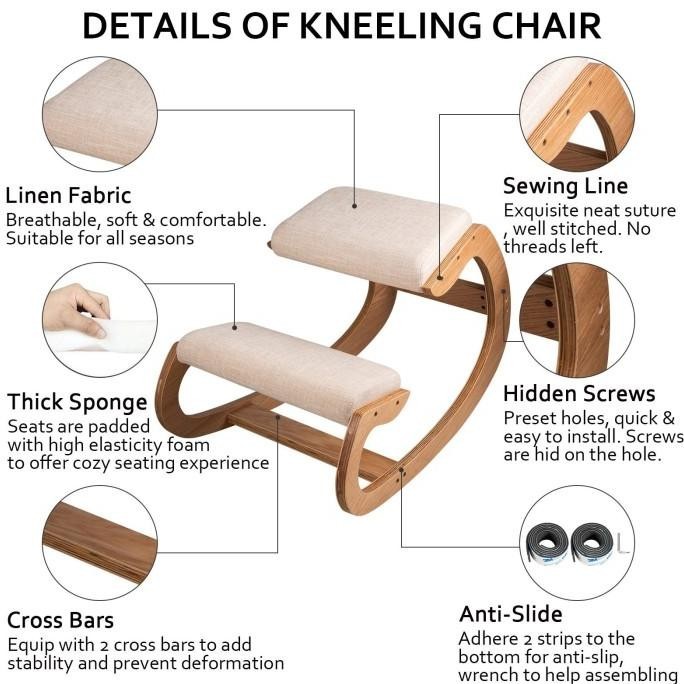 Jual Ergonomic Kneeling Chair Rocking Posture Correcting Wooden Stool ...