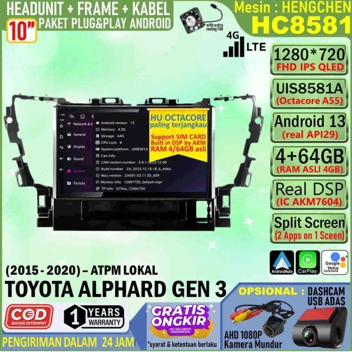 Jual Paket Headunit Android Inch Frame Soket Pnp Toyota Alphard Gen Full Hengchen