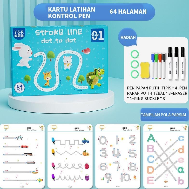 Jual 2023NEW 64 PAGES REUSABLE MAGIC WORKBOOK DOT TO DOT WIPE AND CLEAN ...