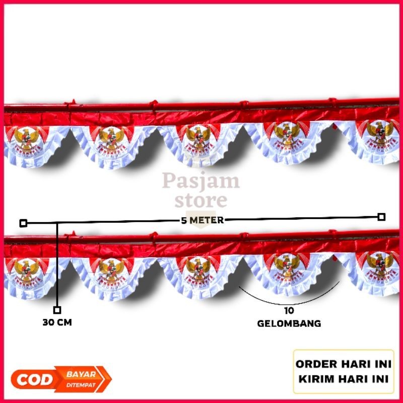 Jual Bendera Merah Putih Background Mini Garuda Rumbai 10 Gelombang ...
