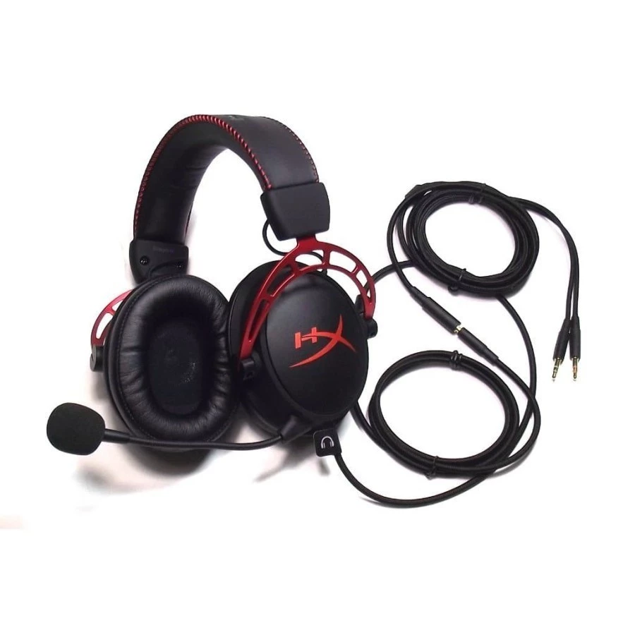 HyperX Headset Gaming Cloud Alpha Wired - Black-Red Noise Cancelling Leather Stereo Bass Android iOS Led RGB Microphone