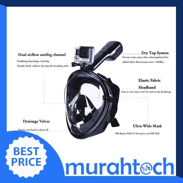 Jual Snorkel Full Face / Snorkeling Full Face / Diving Mask Easy Breath ...
