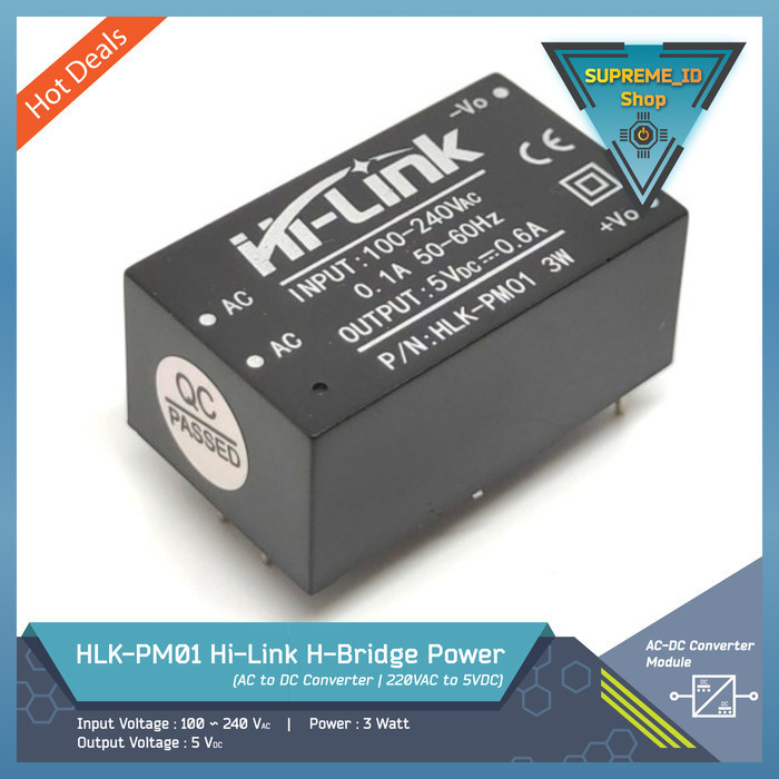 Jual HLK-PM01 Hi-Link H-Bridge Power AC-DC Converter 220VAC to 5VDC 6A ...