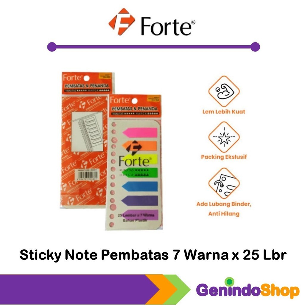 Jual Sticky Note Pembatas / Penanda Plastik 7 Warna x 25 Lembar Forte ...