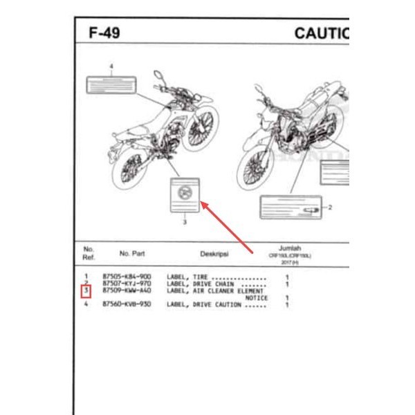 Jual Stiker Label Perhatian Air Cleaner Crf 150L Ori Ahm Original 87509 ...