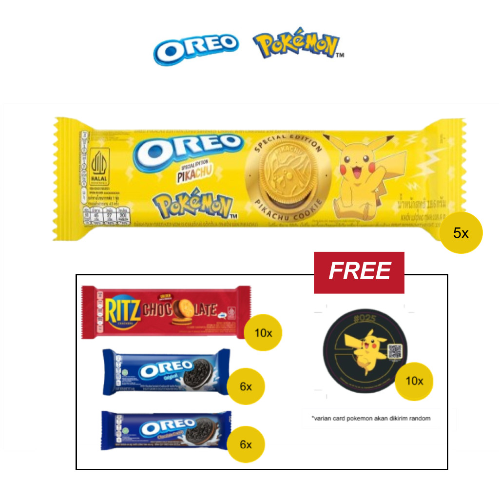 Jual Oreo Pokemon Biskuit Chocolate Banana 119.6g x 5 Free GIFT Ritz ...