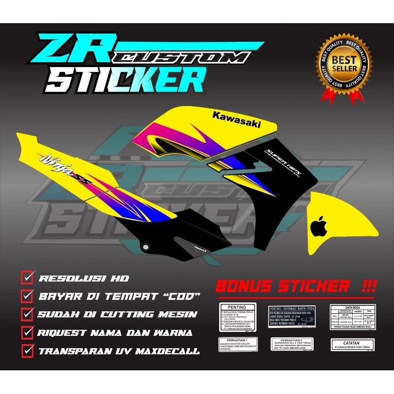 Jual STICKER STRIPING NINJA SS KUNING new variasi transparan UV ...