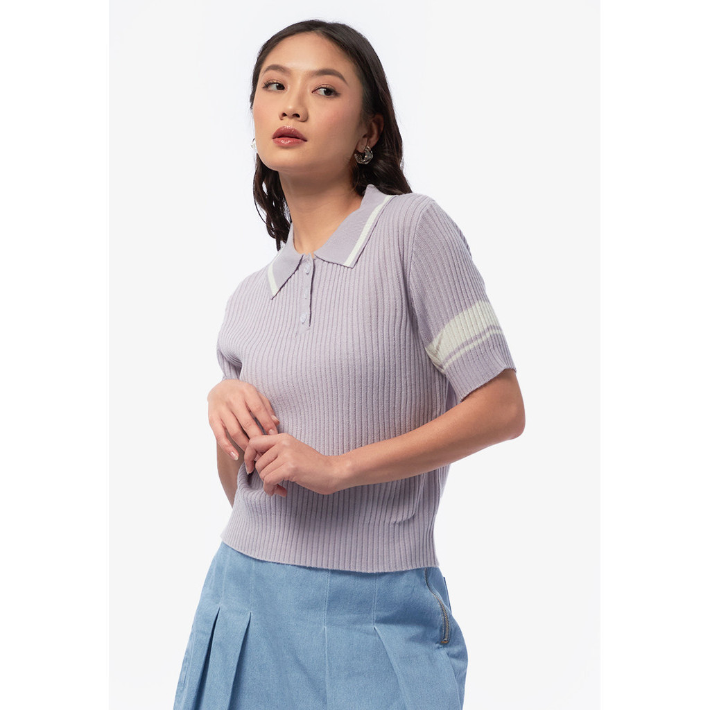 Lalie Open Collar Button Up Knit Top
