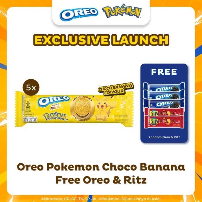 Jual TERUJI Oreo Pokemon Biskuit Chocolate Banana 119.6 gr 5 Pack ...