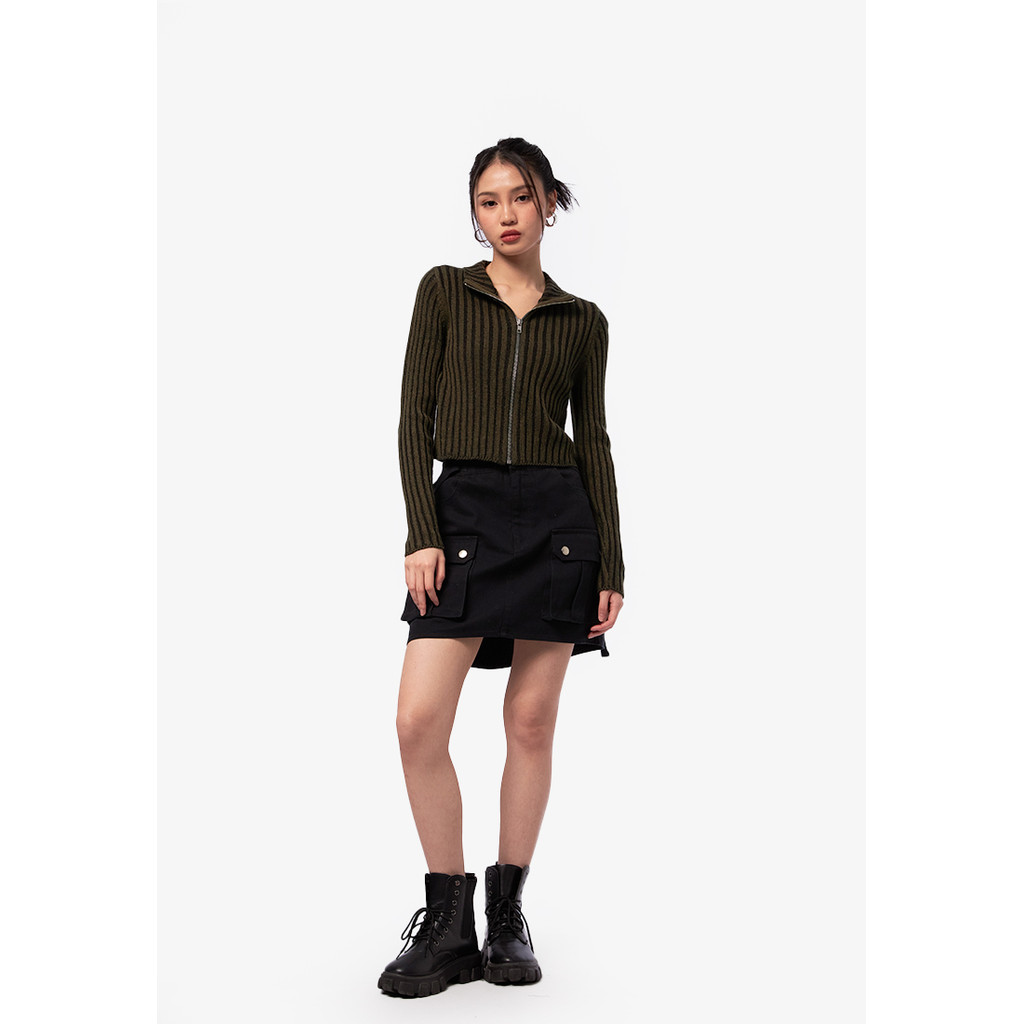 Jual COLORBOX Zip Up Long Sleeve Top Dark Green | Shopee Indonesia